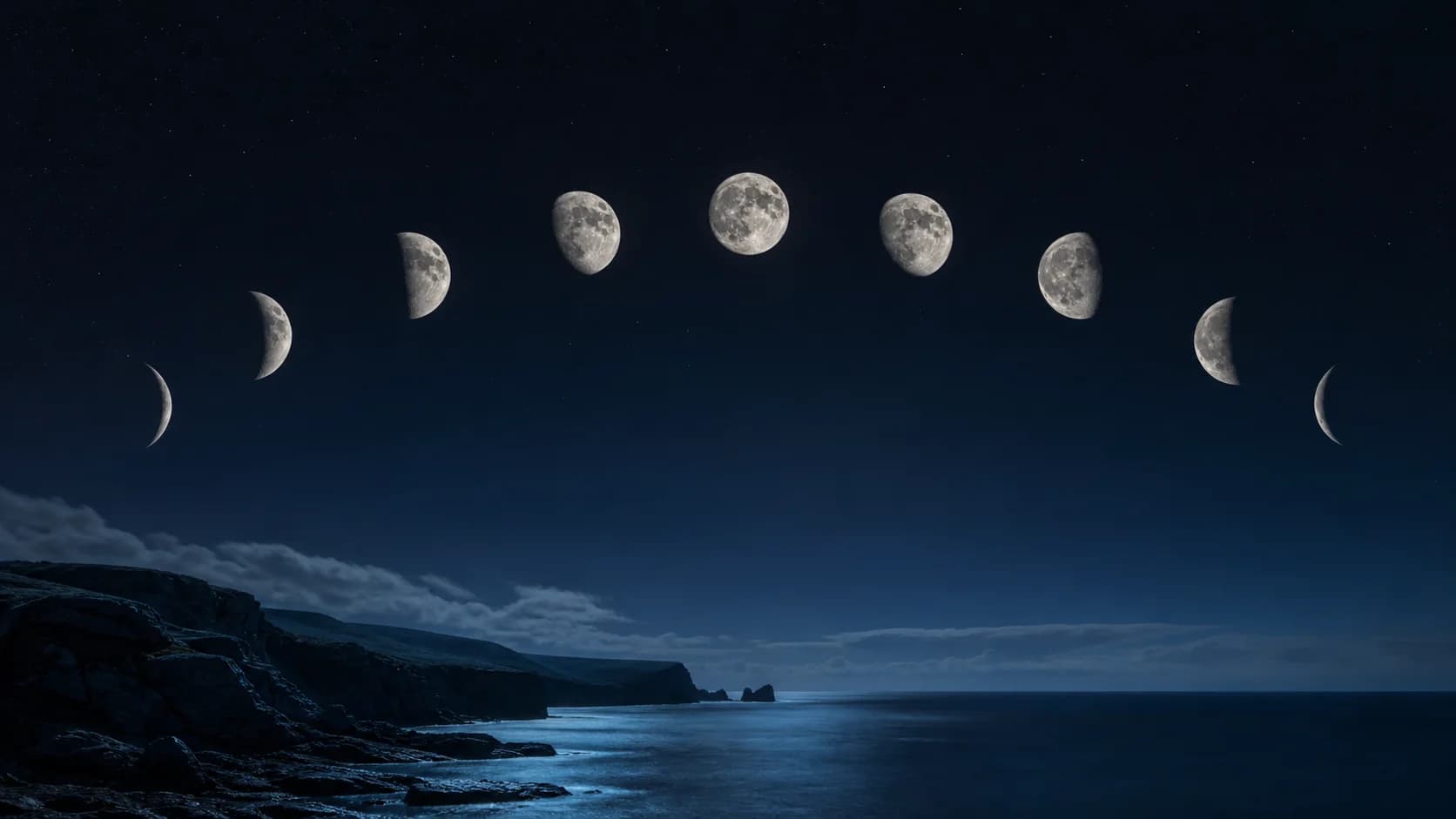 Bright full Moon progressing through a clear British night sky